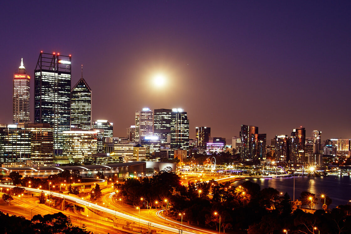 Perth skyline and the Moon - Marcos Silverio photographer
