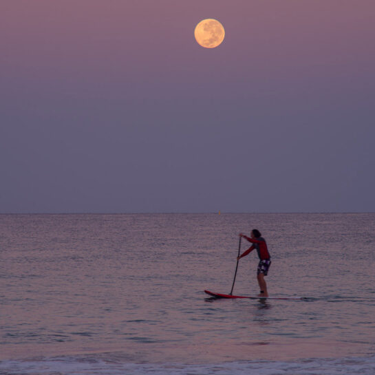 The moon and paddle board at Scarborough beach. Marcos Silverio photography